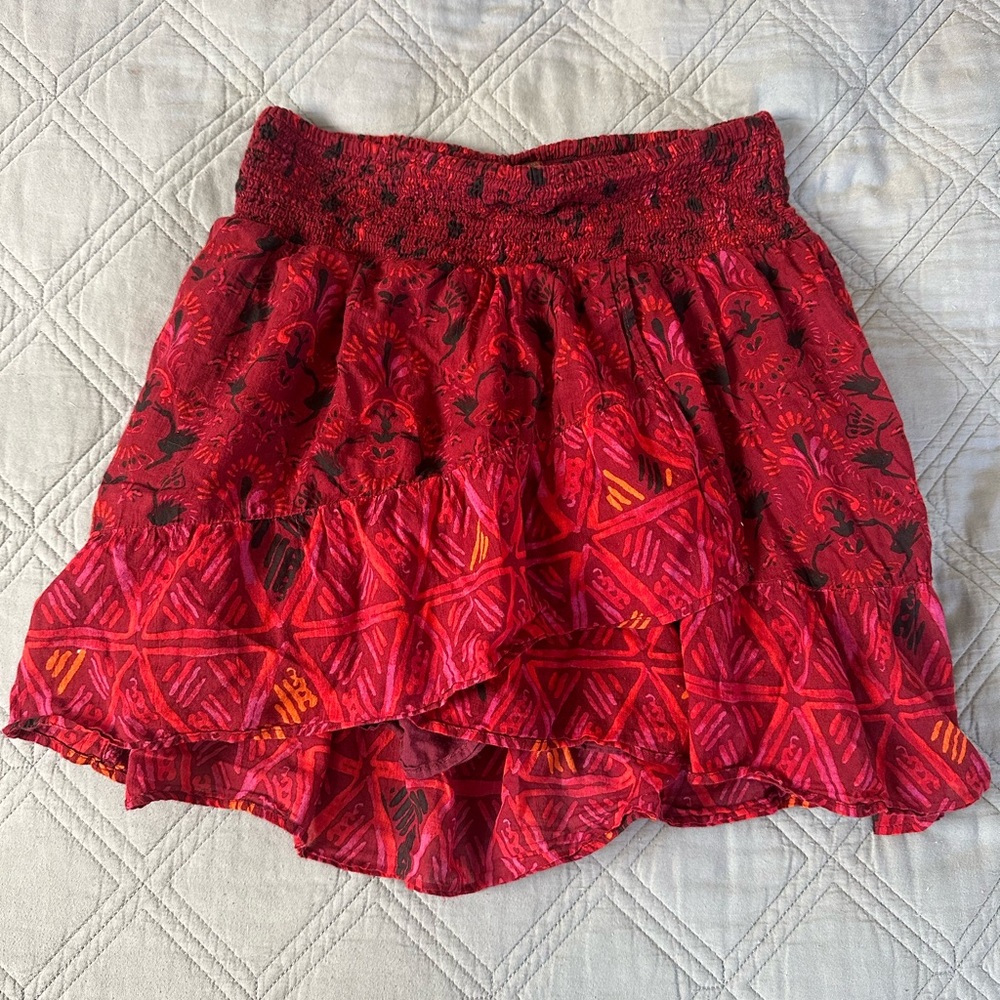 Free People Riviera Mixed Print Ruffle Skirt Size Small Red